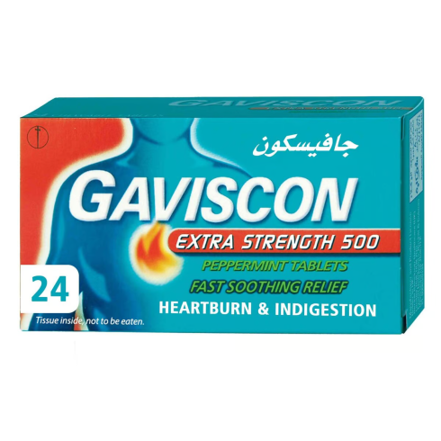 Gaviscon Extra Strength 500mg Peppermint Tablets (24pcs)