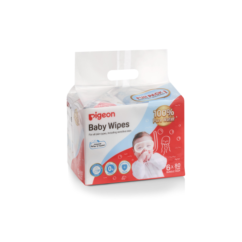 Pigeon 100% Pure Water Baby Wipes (80x6 packs)